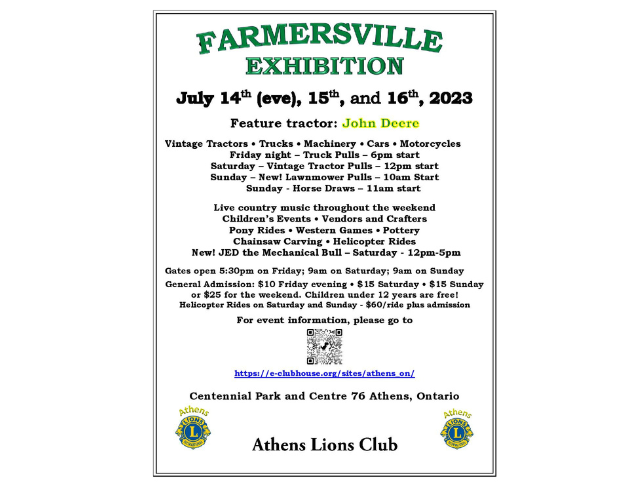 Athens Lions Club Farmersville Exhibition – July 14th, 15th, & 16th 2023